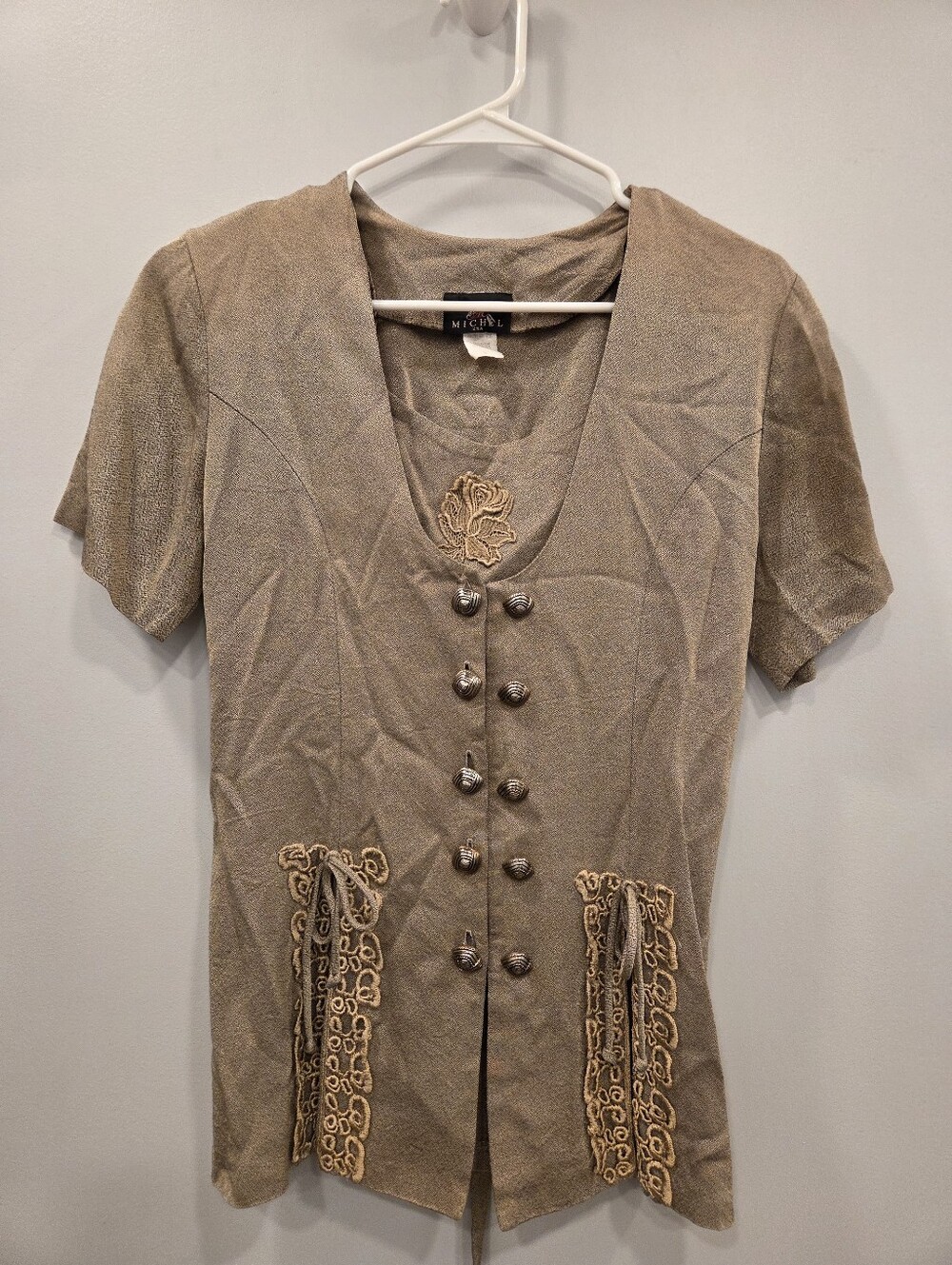 Michel 90s Gold Embroidered Vintage Blouse Small
